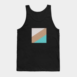 Geometric Lines | Abstract Art Design | Diagonal | White, Brown and Blue / Turquoise Tank Top